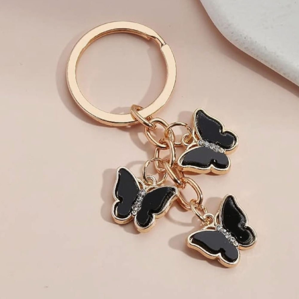 Gold and Black Butterfly Bag Charm Keychain
